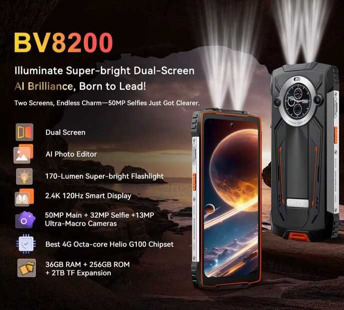 Blackview Bv 8200, FHD, 120Hz, Helio G100, 12/256Gb, 8800, 45W, NFC
