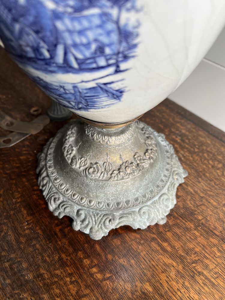 Piekna stara lampa holenderska porcelana mosiadz wiatraki