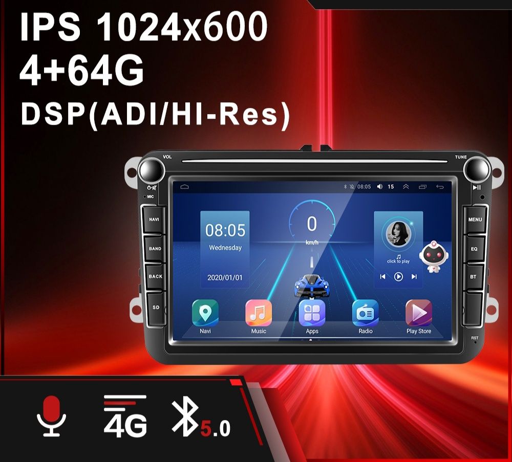 Rádio android 13 Volkswagen 4/64GB 8Core 4G CARPLAY WIFI GPS novo