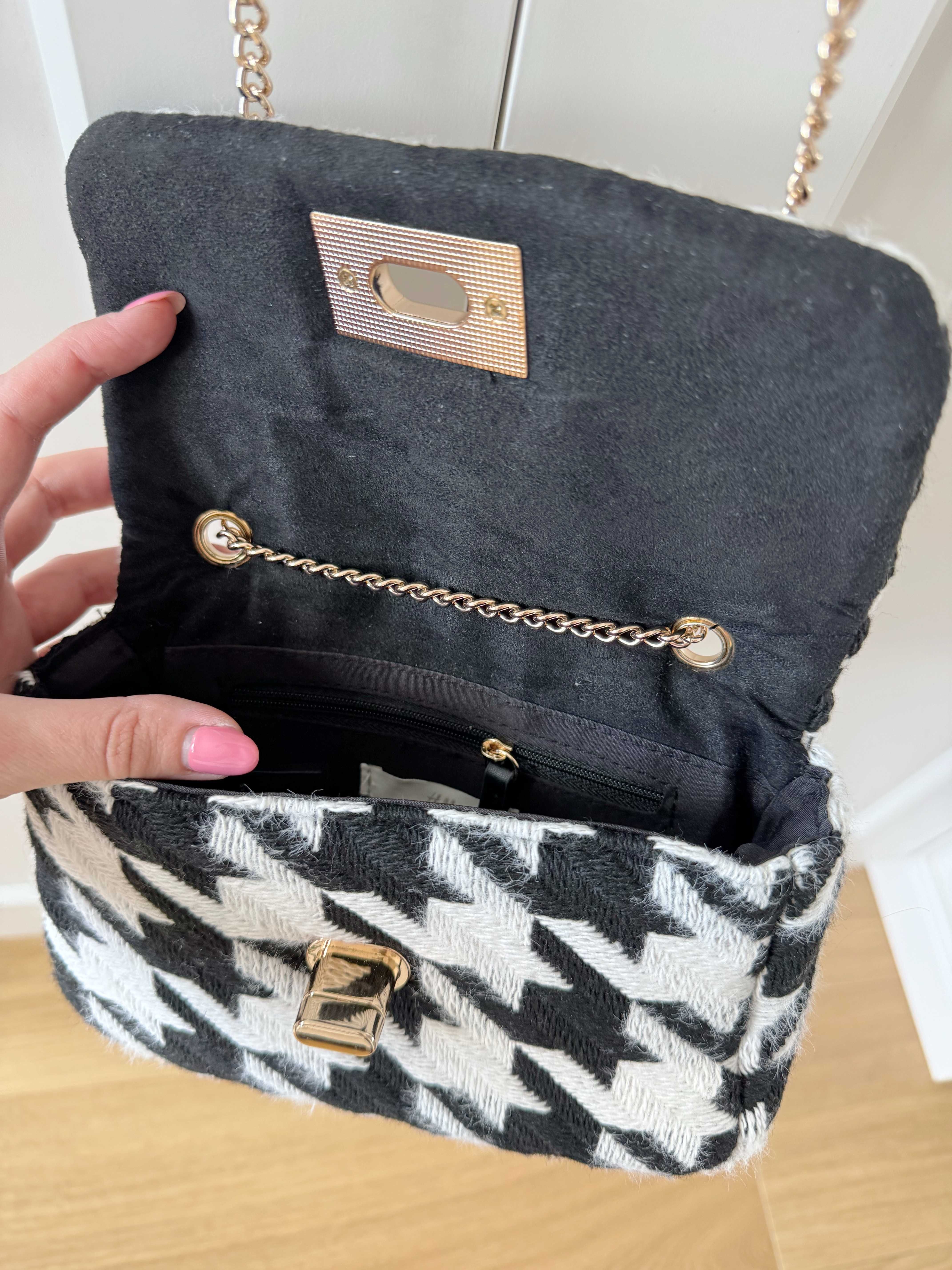 Torebka w pepitkę H&M mała łańcuszek elegancka oldmoney