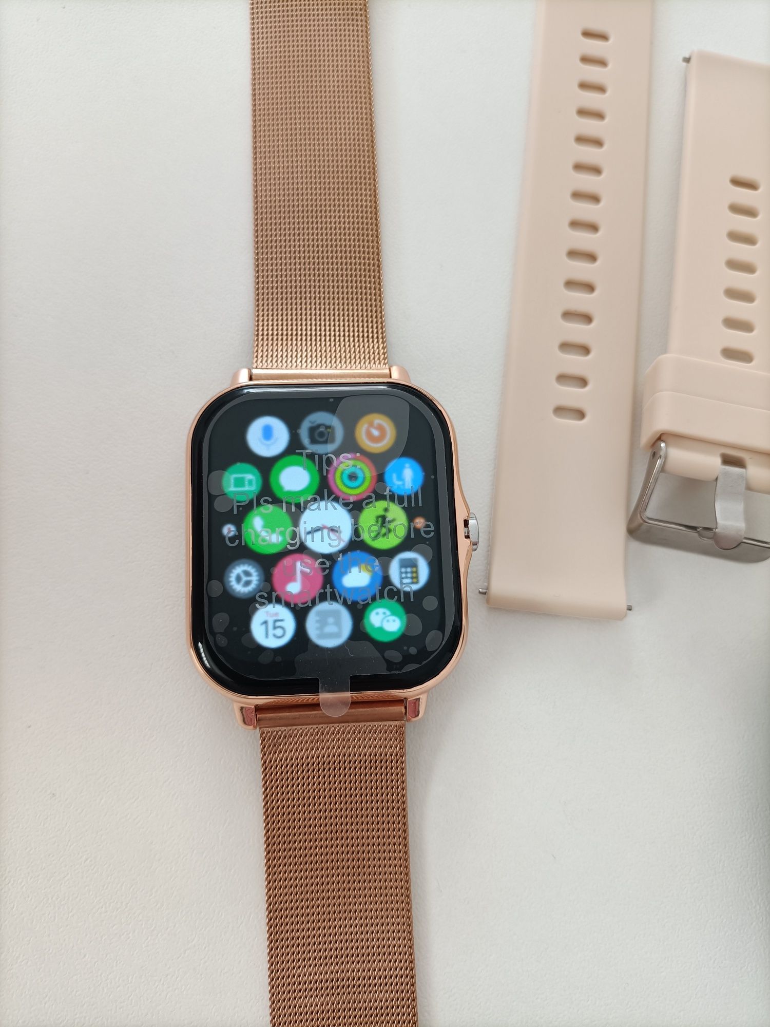 Złoty Smart watch beżowy z bransoteta do rozmowy nowy dwa paski