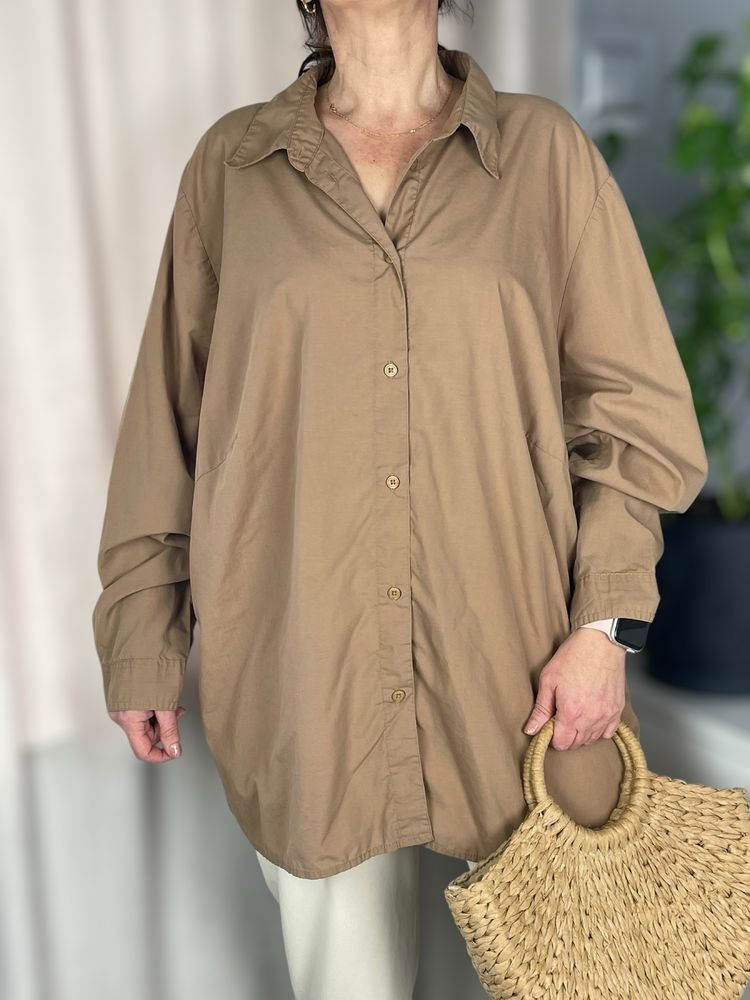 Jasnobrazowa koszula damska z dlugim rekawem bpc plus size 7XL