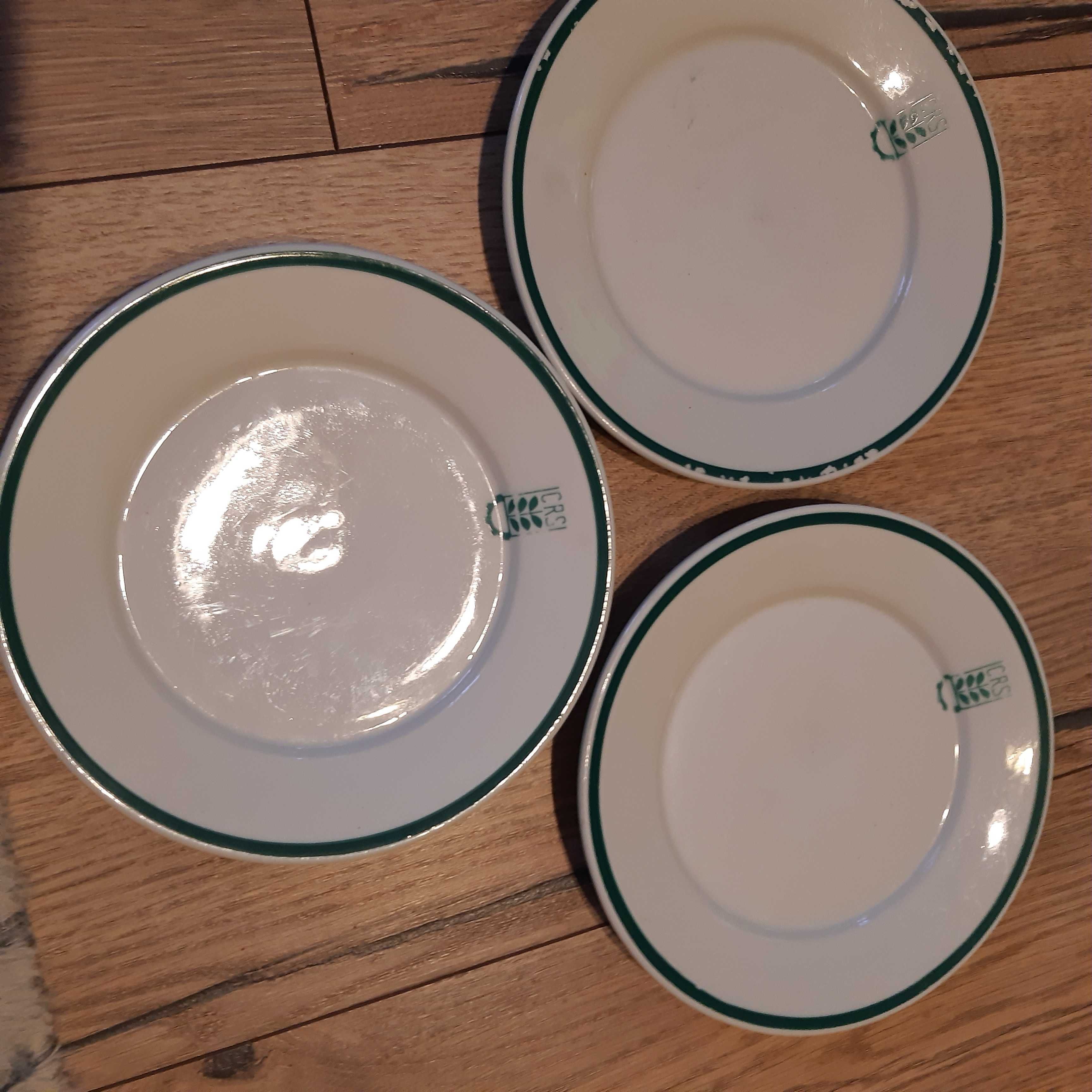 talerze stołówkowe,deserowe 3 szt CRS porcelana PRL Lubiana