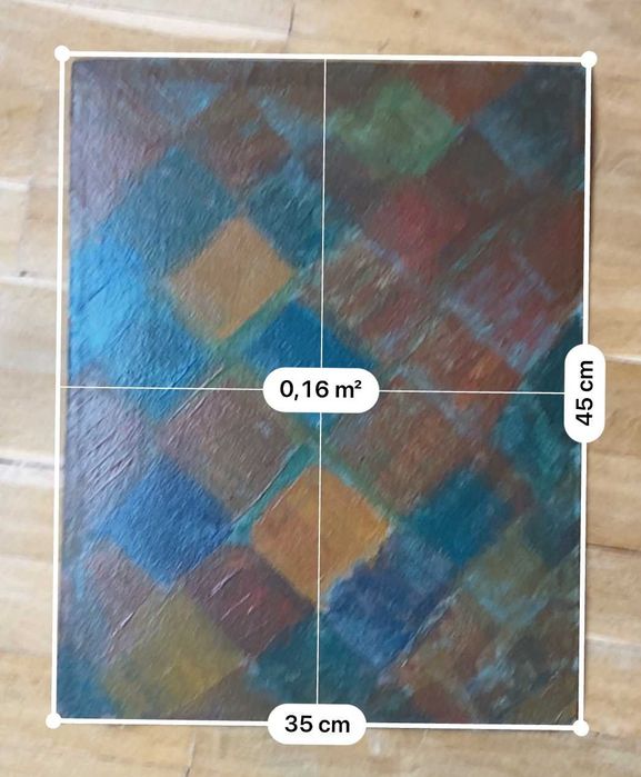Abstrakcyjny obraz olejny – geometryczna kompozycja, lata 50