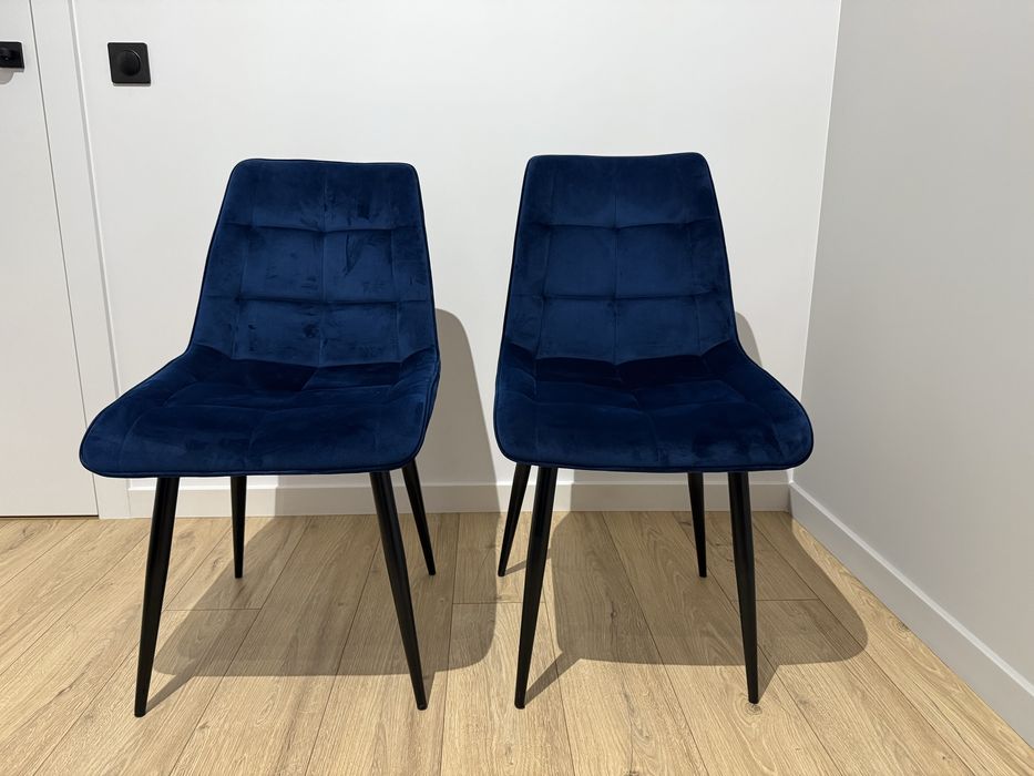 Krzesła ciembo niebieskie z czarnymi metalowymi nogami 2 szt.