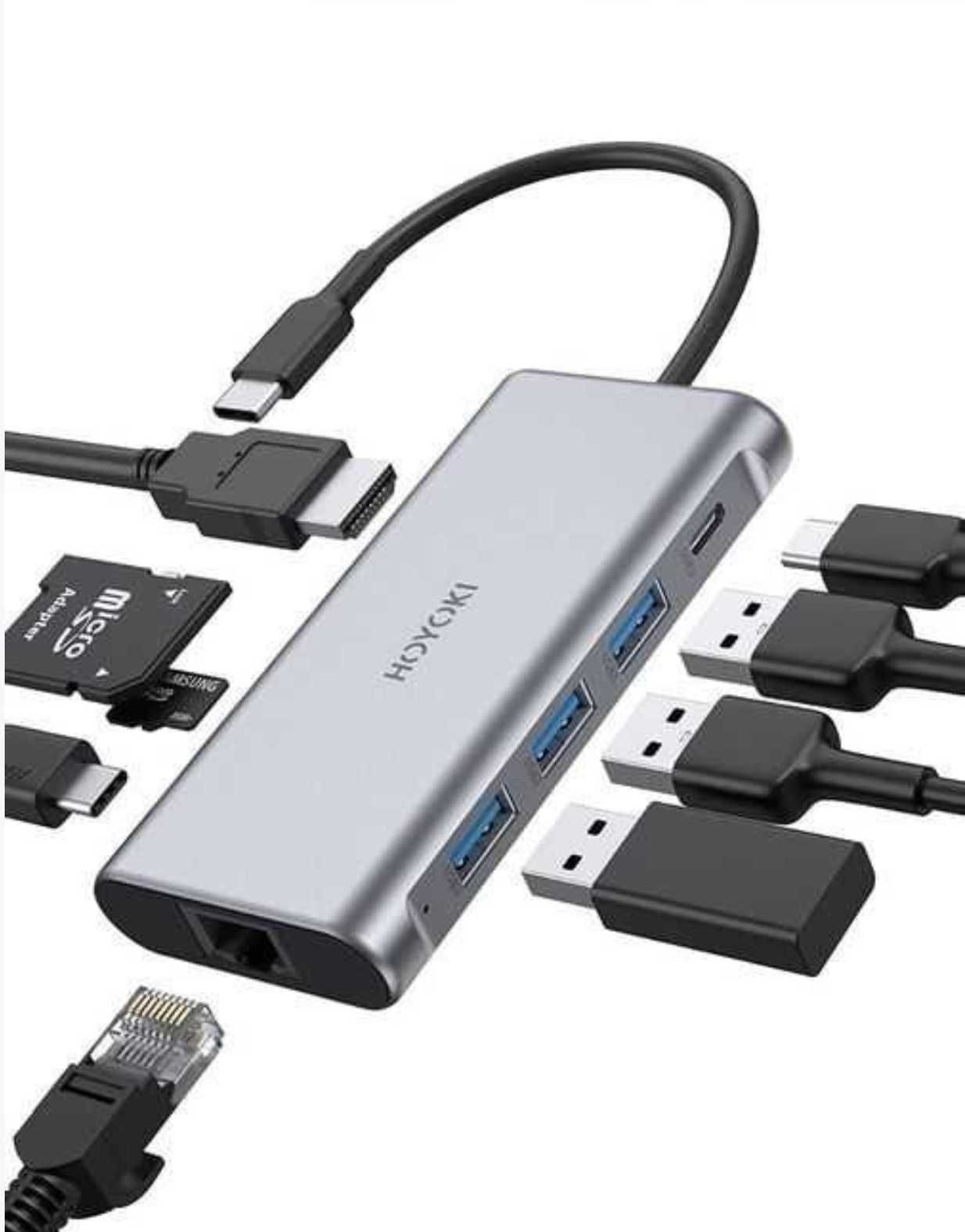 Hoyoki Adapter koncentrator Hub USB-C 9w1 4K 100W Ethernet USB3.0 HDMI