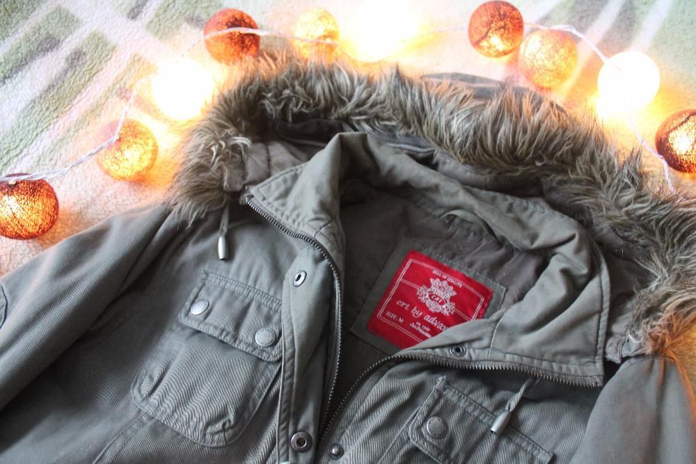 NOWA kurtka parka khaki jesienna na jesień NASZYWKI ŁATY łokciach HAFT