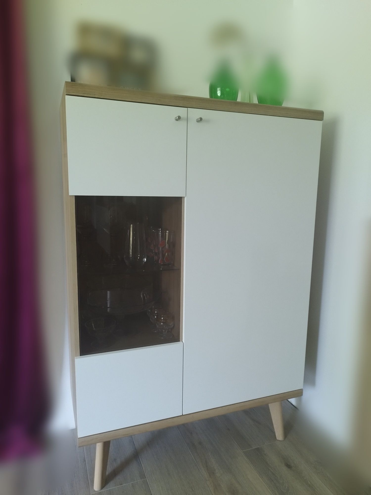 Witryna komoda 90x40x134 cm PIASKI PRIMO styl skandynawski JAK NOWA
