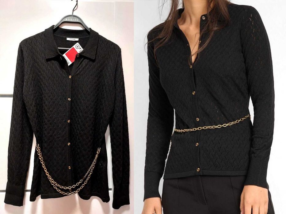 Sweterek czarny żakardowy M 38 Orsay złoty pasek Nowy z metką