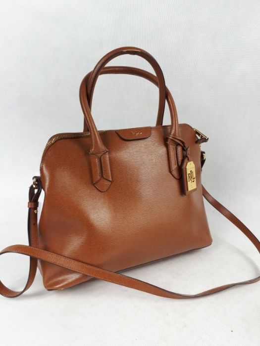 Ekskluzywna torebka RALPH LAUREN brązowa koniakowa kuferek elegancka