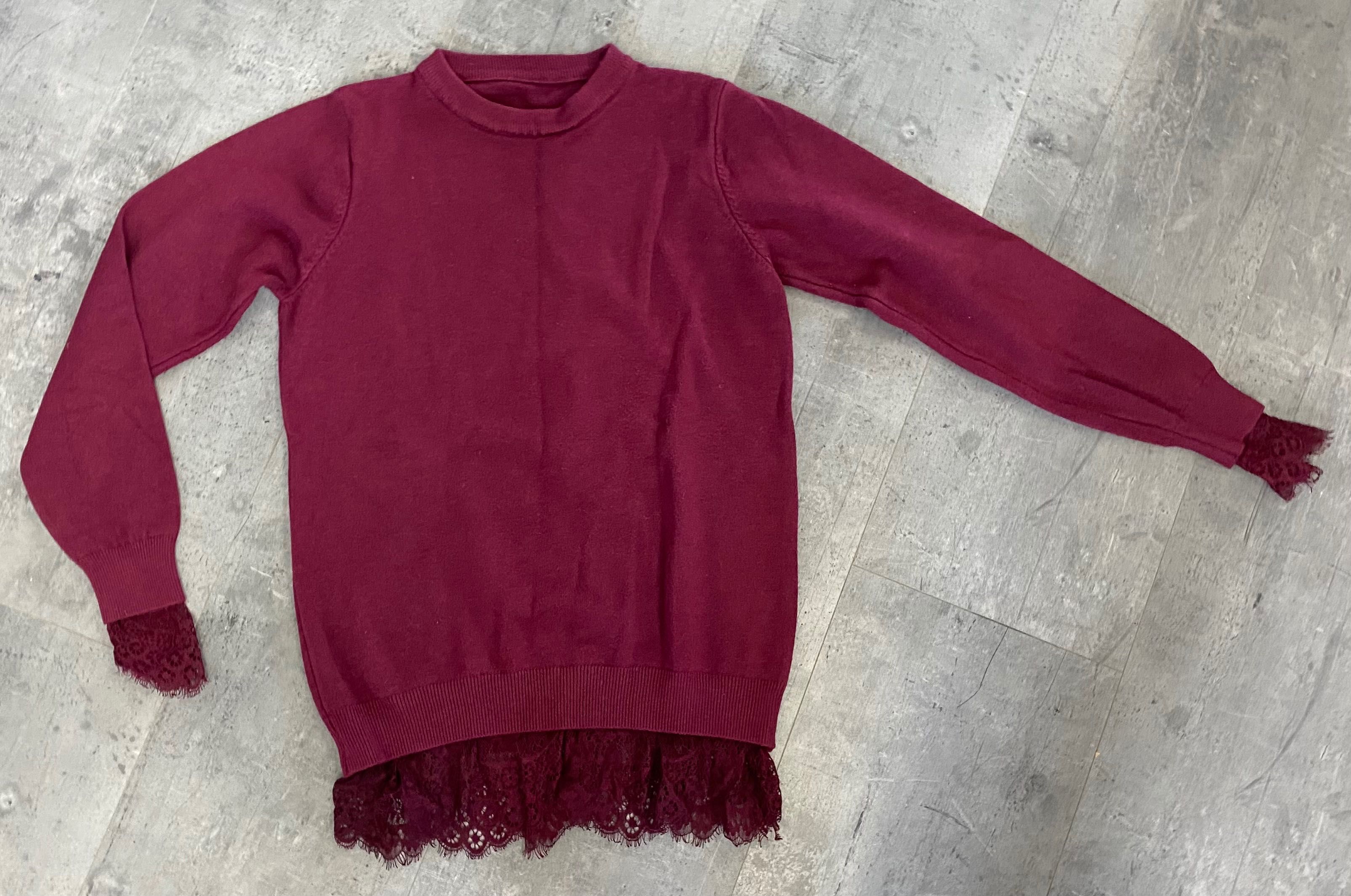 Bordowy sweter sweterek Koronka s