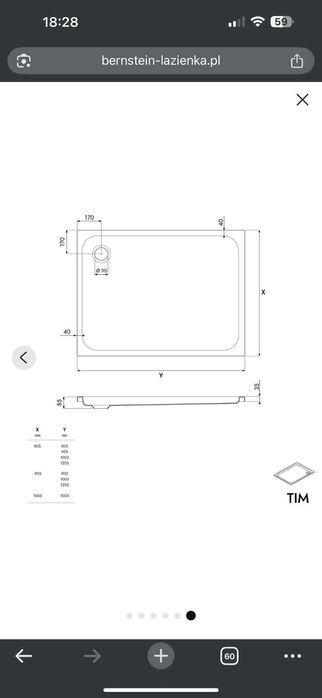 Bernstein brodzik prysznicowy nowy 90 x 80 model Tim
