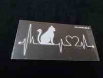 KOT EKG SERCE - 28cm x 12.5cm - naklejka na auto ścianę laptop kamper