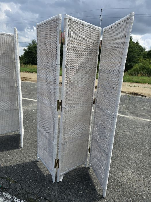 Parawan ratan rattan  naturalny  biały ,solidne zawiasy  138x164