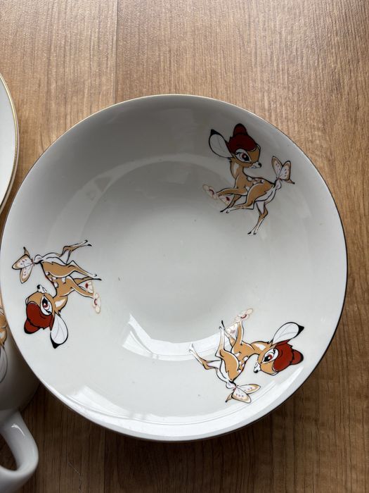 Retro komplet z bambi talerzyk miseczka kubek sarenka prl