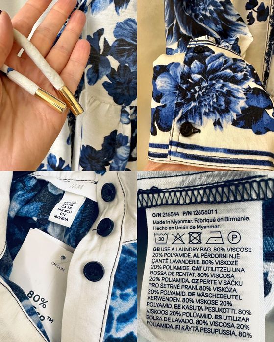 Сукня літня H&M біла синя в стилі Zimmermann шовкова платье летнее XS
