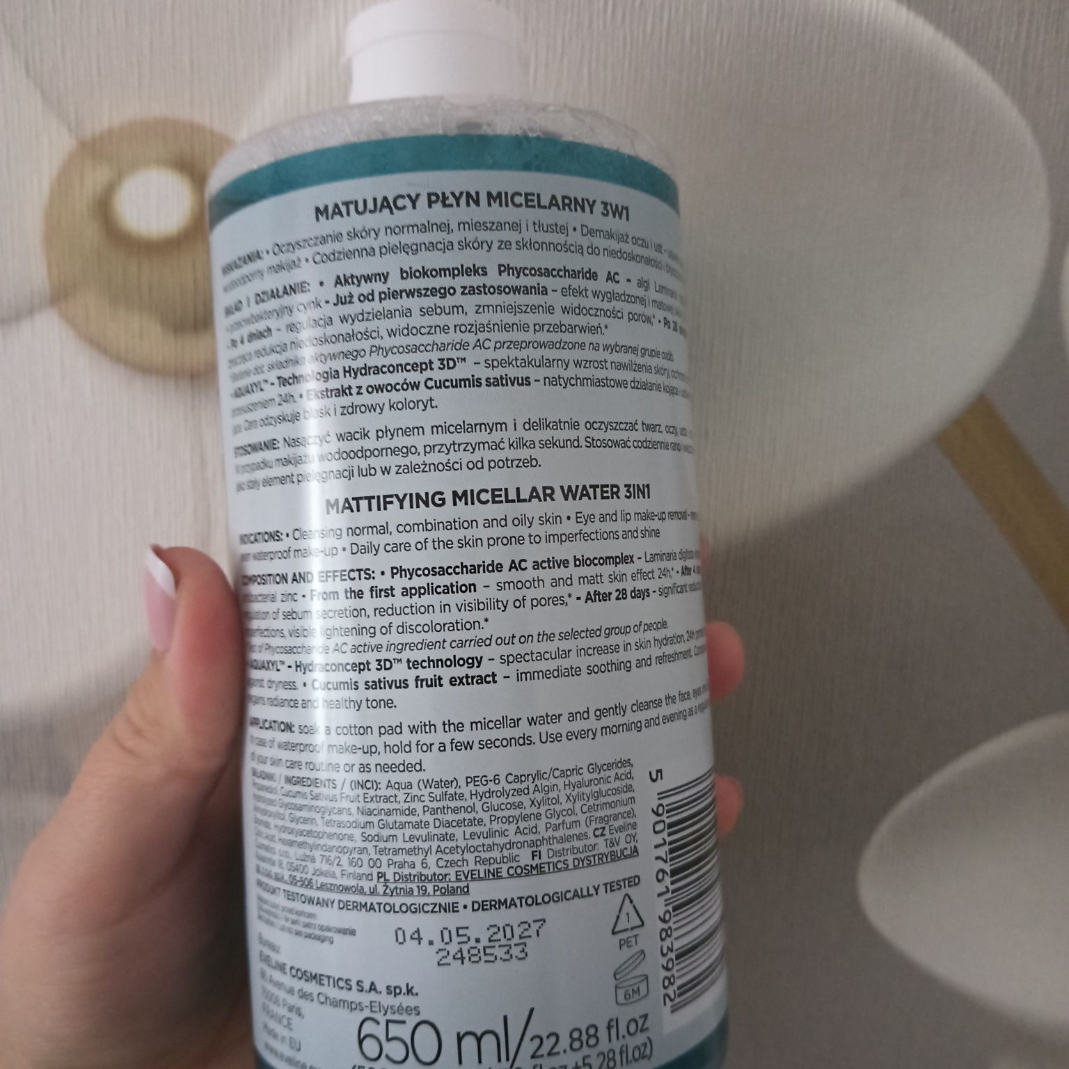 Eveline Cosmetics matujący płyn micelarny do twarzy
