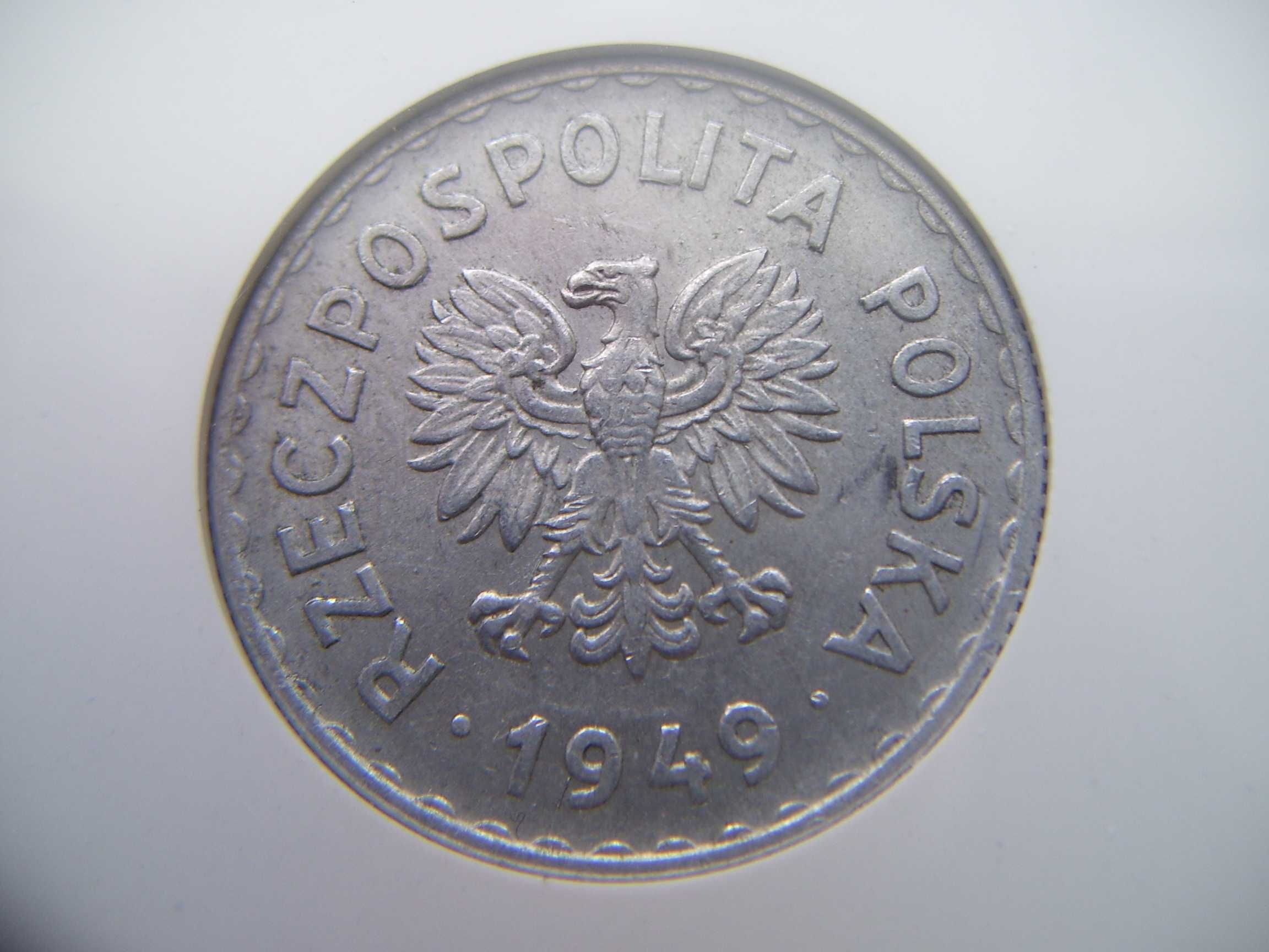 Stare monety 1 złoty 1949 AL skrętka Grading AU55 PRL piękna