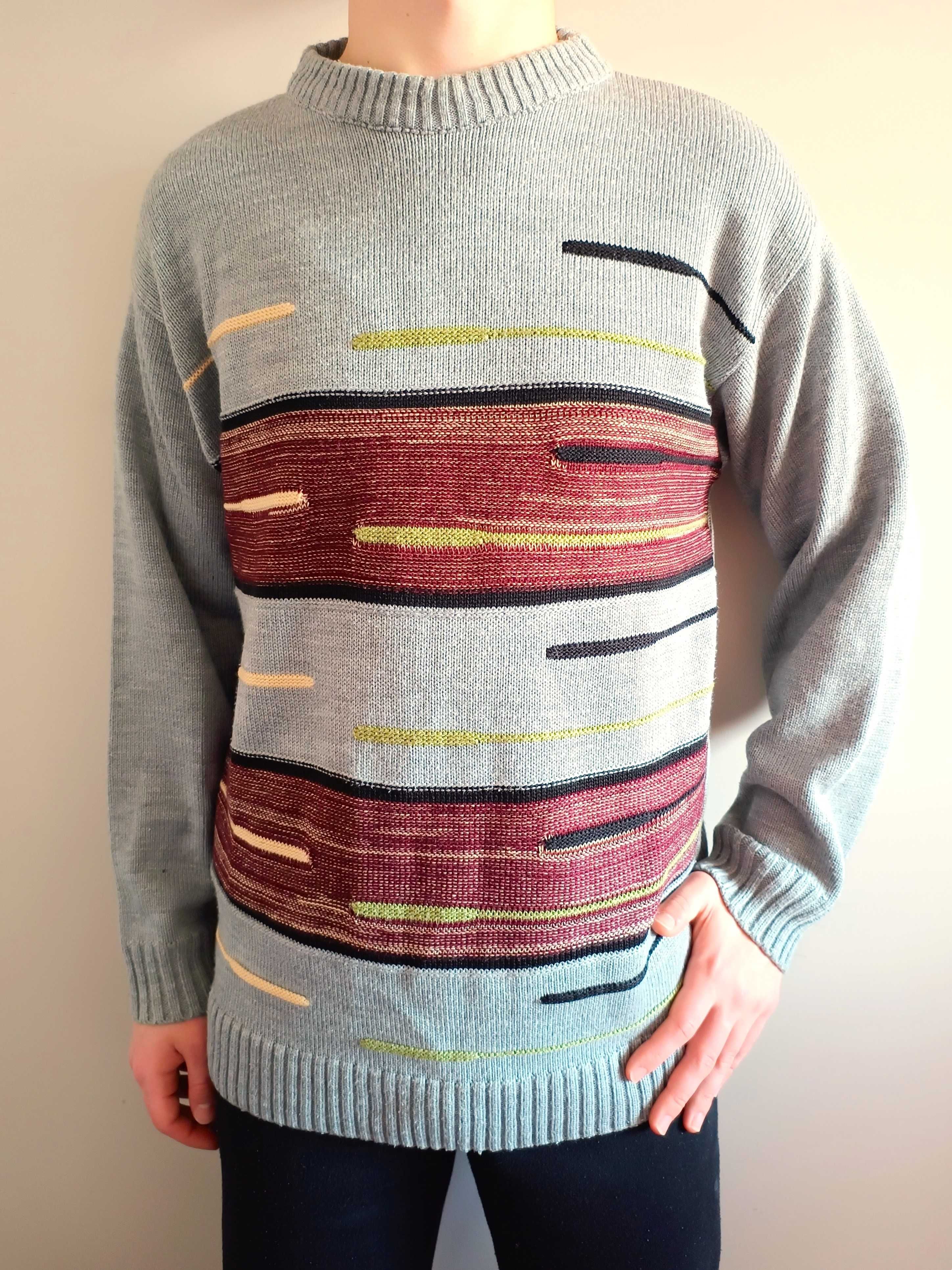 Męski szary kolorowy sweter XS S M modny młodzieżowy przejściowy must