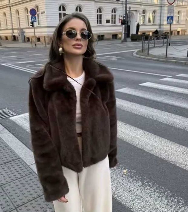 Шубка полушубок норка zara р. М шоколад