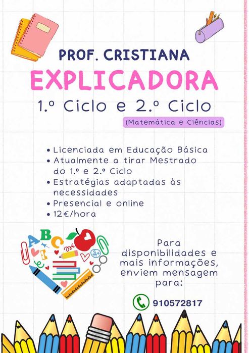Explicadora 1.º Ciclo e 2.º Ciclo Alcochete/Benfica