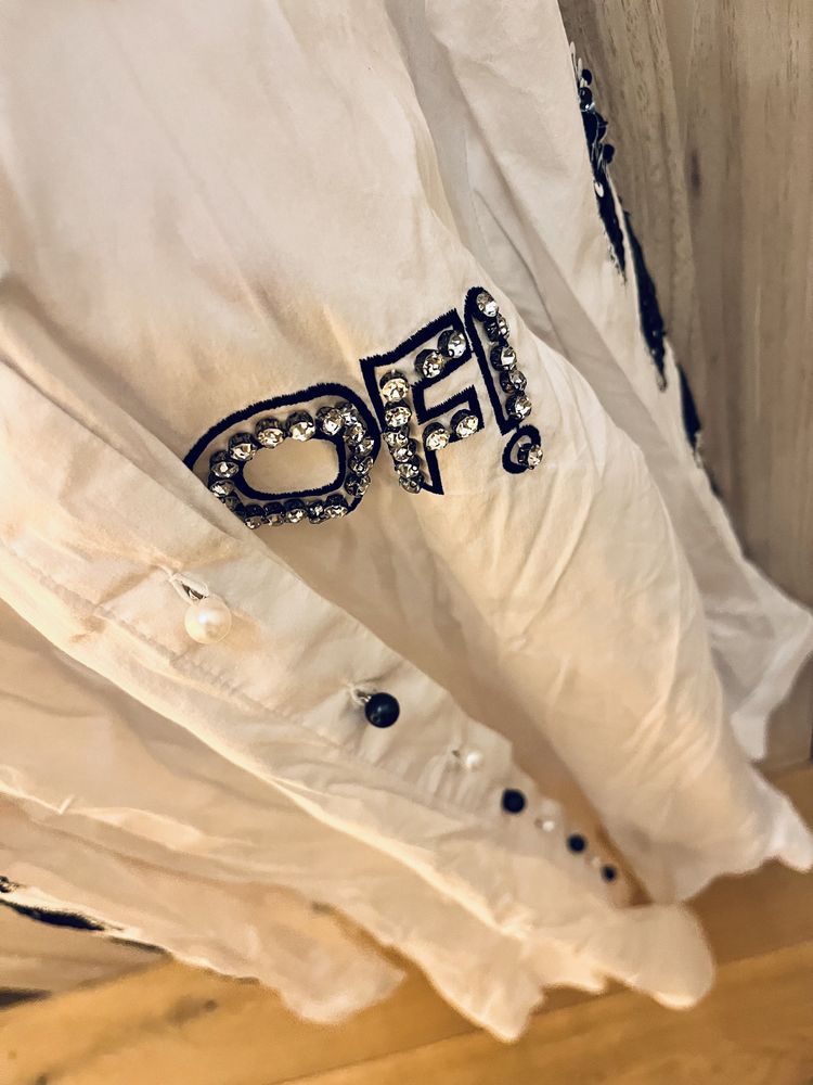 Firmowa koszula biala z czarnymi cekinami L Off- White