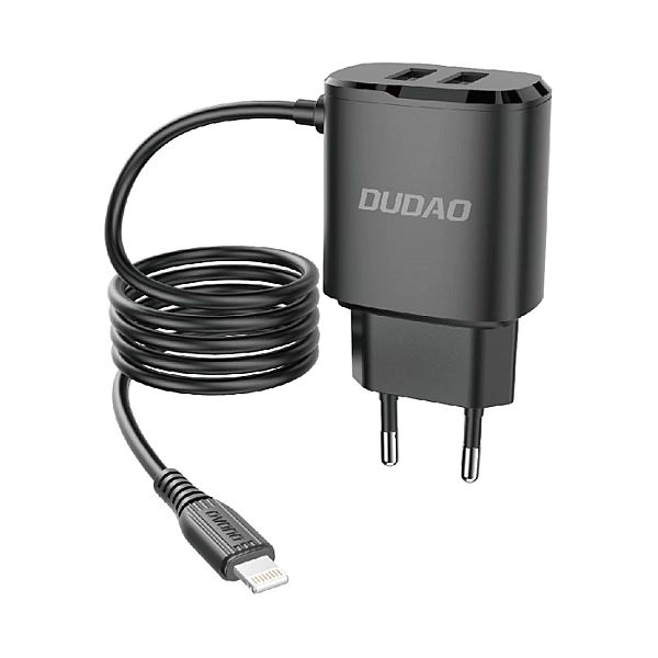 Dudao ładowarka sieciowa 2x USB z wbudowanym kablem Lightning 12 W cza