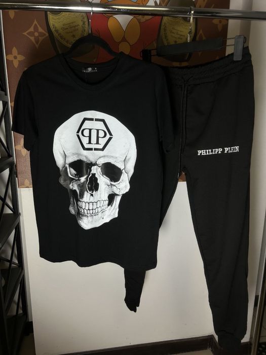 PHILIPP PLEIN 2025 Мужской весенний костюм черный комплект футболка