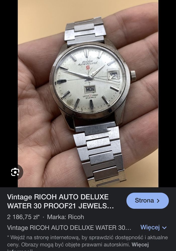 Zegarek automat złocony Ricoh Auto Deluxe 8 date day