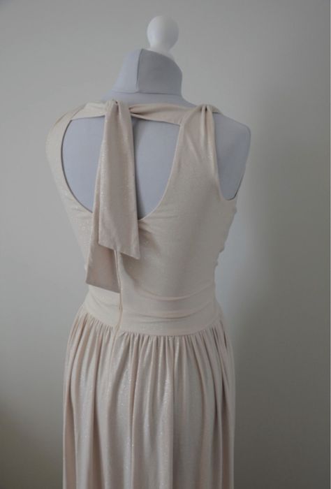 Kremowa/ecru suknia maxi z brokatem, druhna, rozm 36