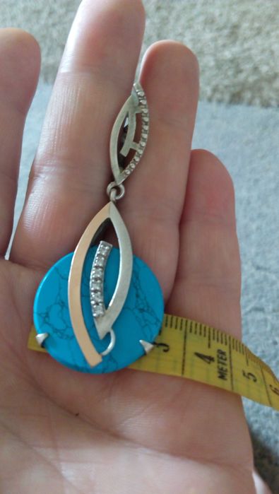 Сережки серебряные и золотыми пластинками, с бирюзой . Классные!