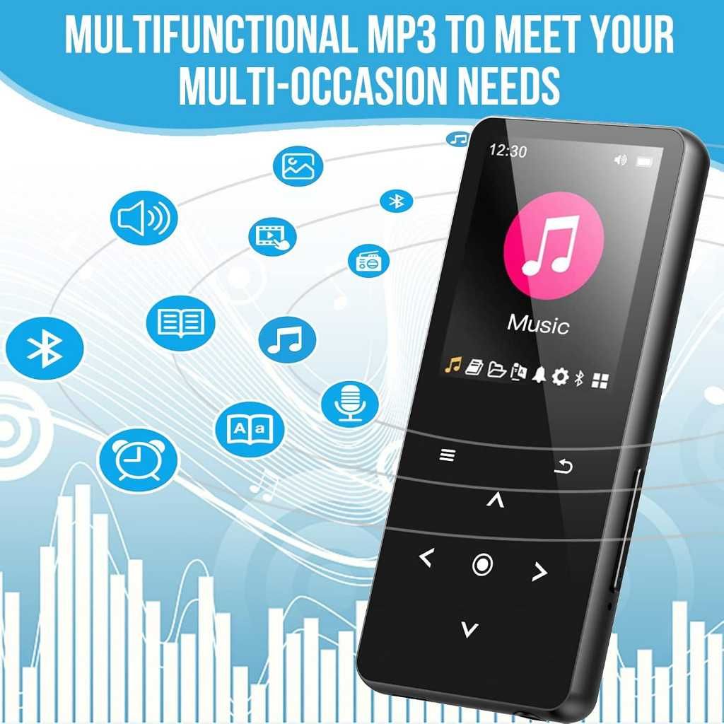 Odtwarzacz MP3 64 GB Bluetooth 5.0 dźwięk Hi-Fi, wbudowany głośnik HD