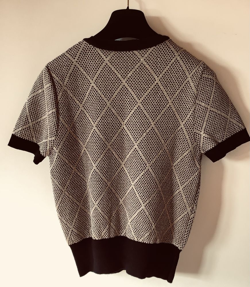Sweter Zara, dzianina zloto-czarny, kr. rękaw, S