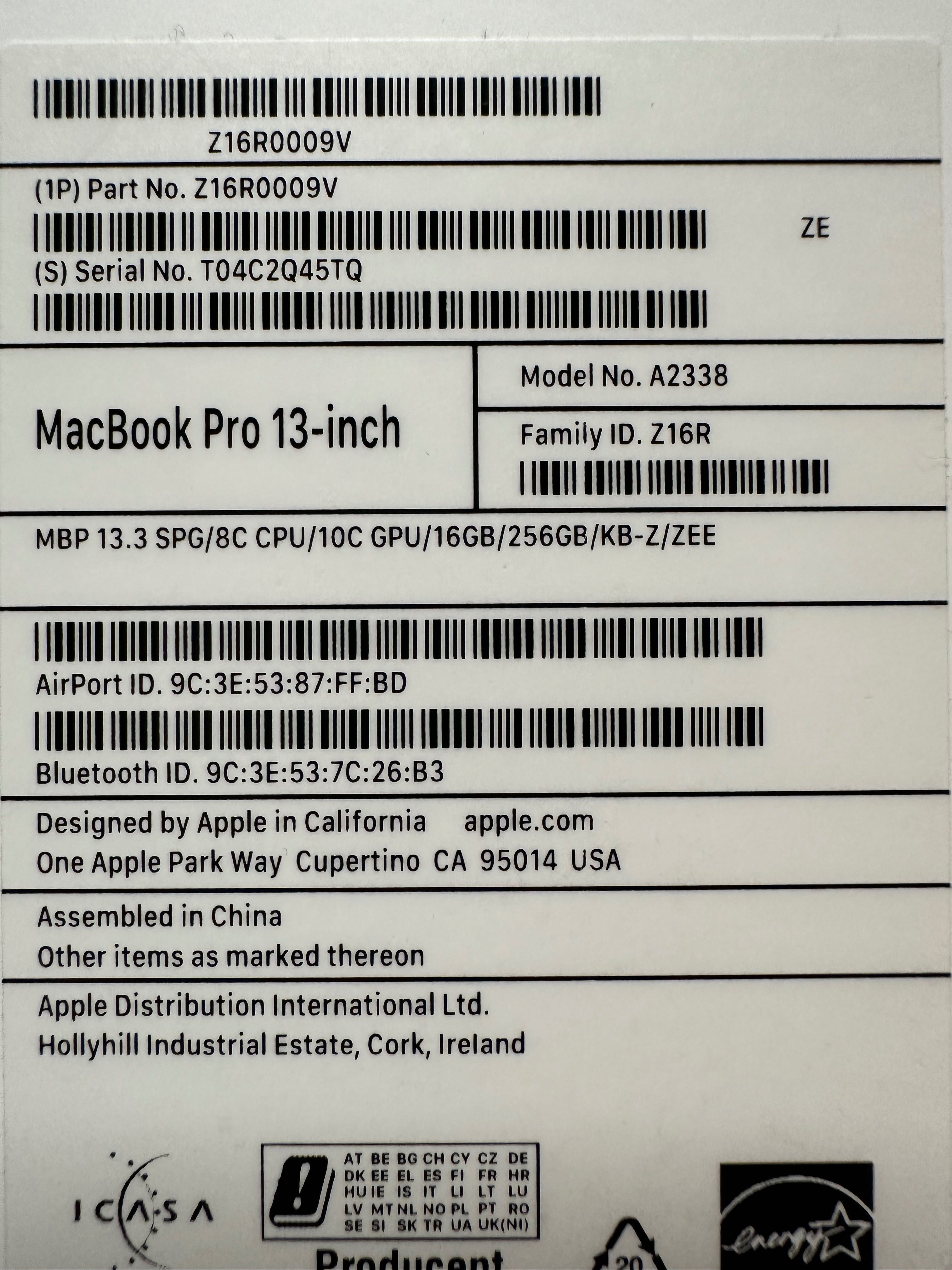 Wyjątkowy MacBook Pro13" M2 2022  16 GB RAM 10-rdzeniowy GPU Touch Bar