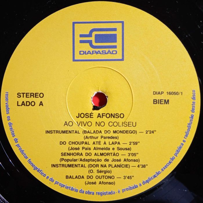 José Afonso	- - - - -		Ao Vivo no Coliseu	- - - - -	2 X LP