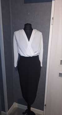 Nowa sukienka S 36 Asos midi elegancka plecy rękaw biało czarna