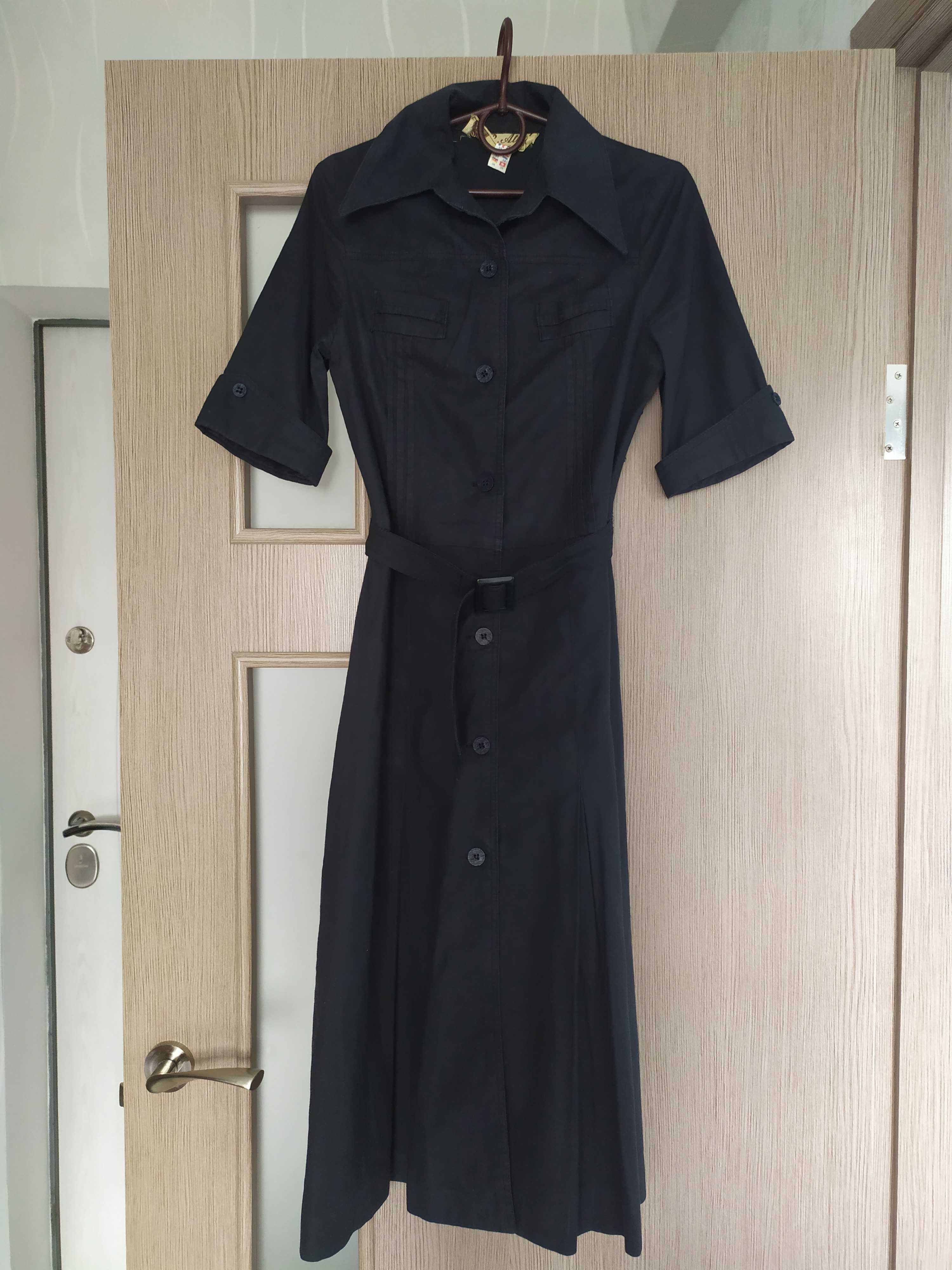 Платье-рубашка черное размер XS