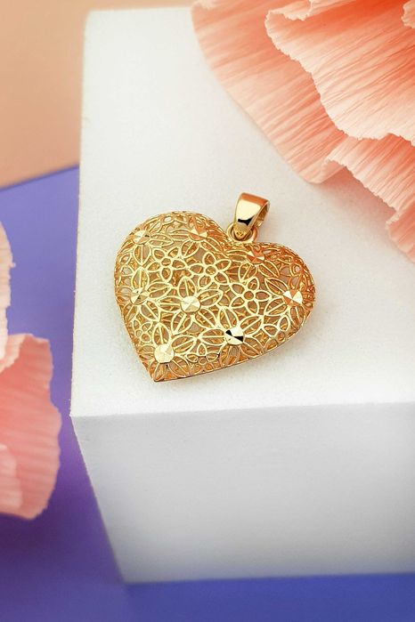 Złota zawieszka do łańcuszka duże ażurowe serce pr. 585