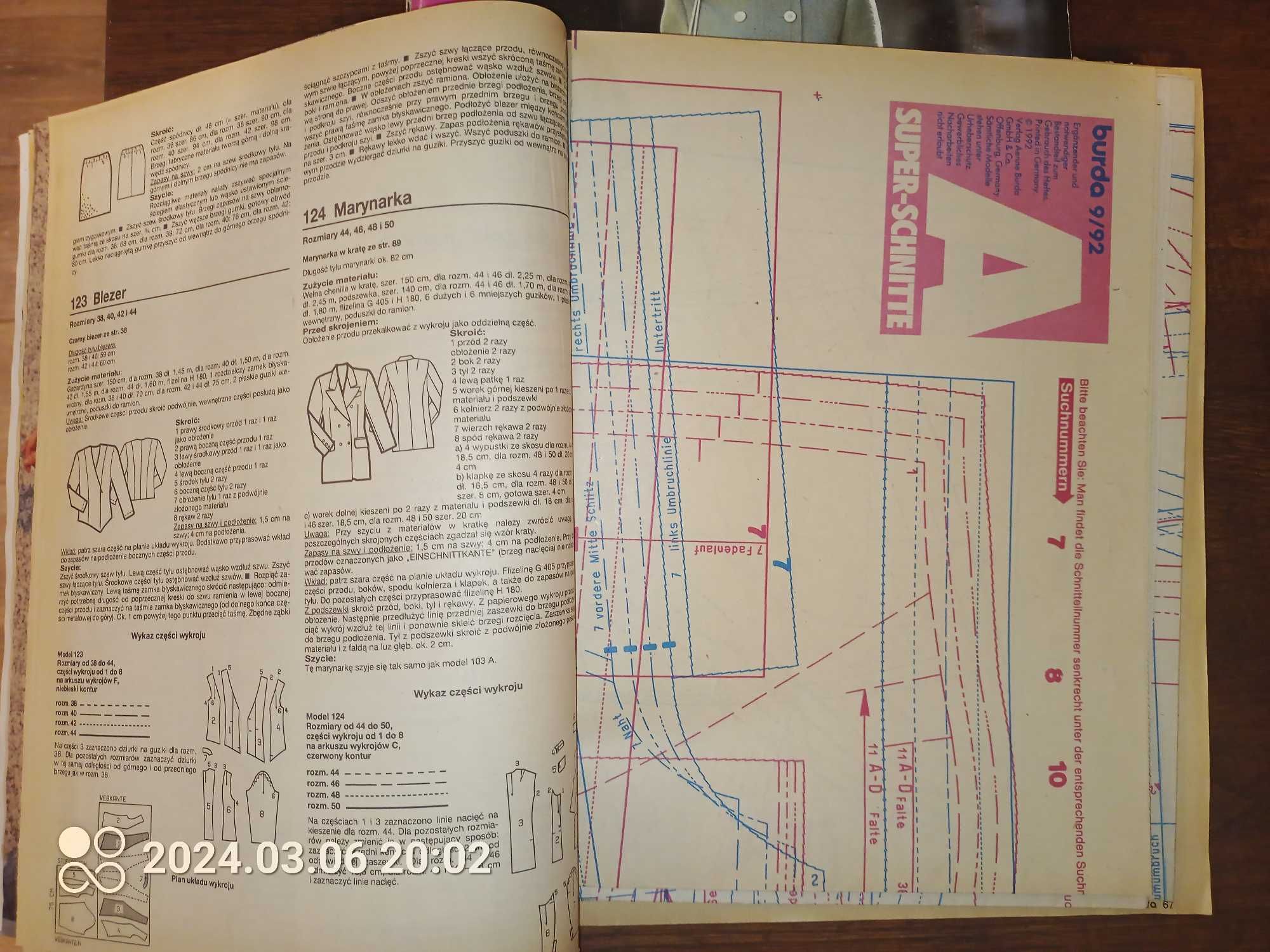 BURDA MODA PIĘKNO RELAKS czasopisma z wykrojami z 1992 r.