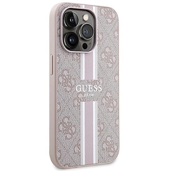 Etui Guess 4g Printed Stripes MagSafe na iPhone 15 Pro Max - różowe