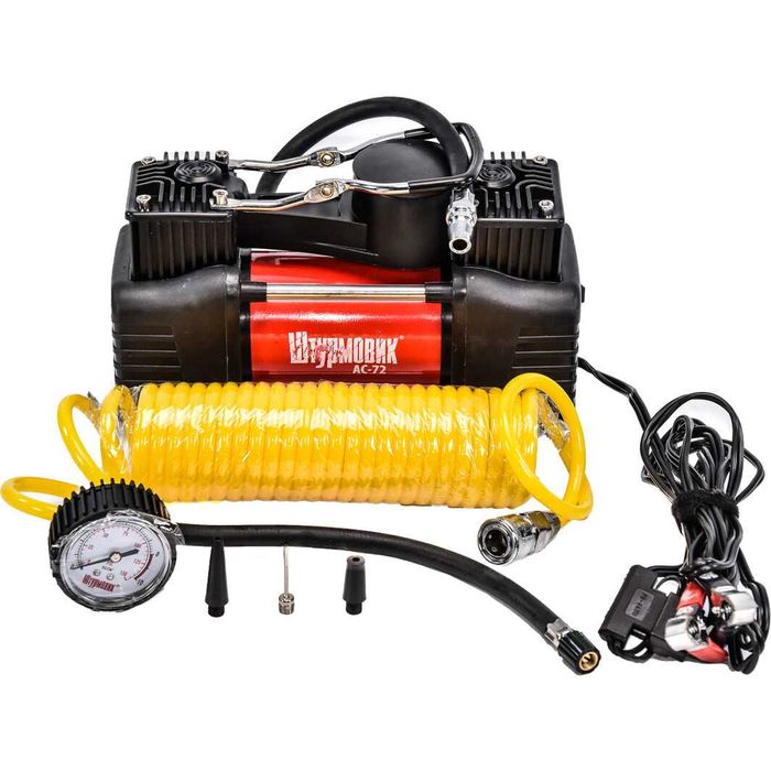 Двухцилиндровый автокомпрессор Штурмовик АС-72/300Вт с зажимами АКБ