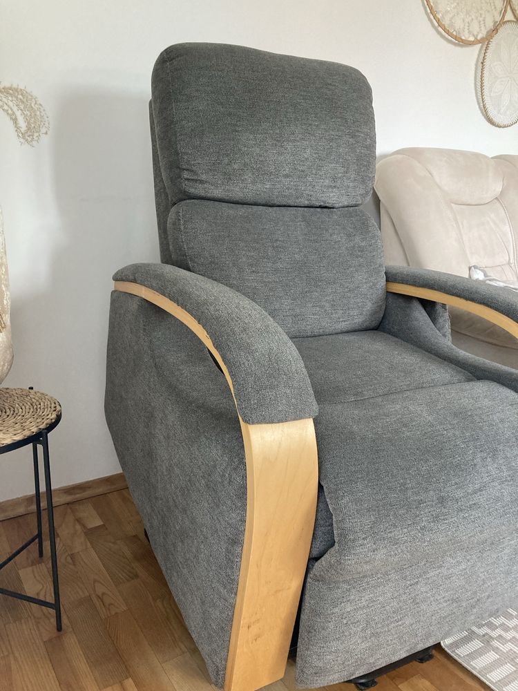 Fotel relax elektryczny tapicerowany szary