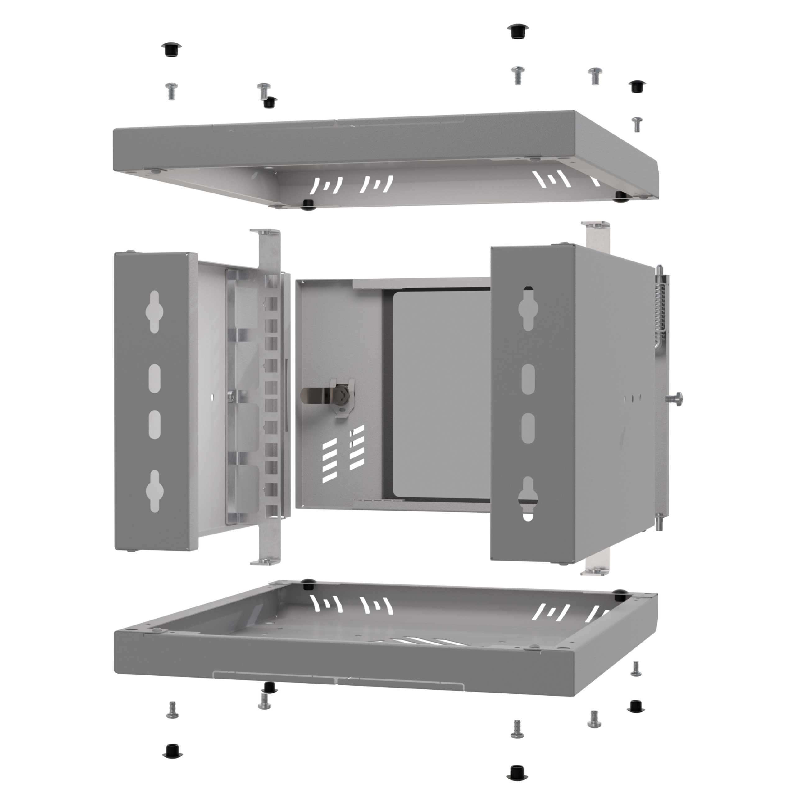 Szafa Serwerowa Wisząca RACK 10" 4U 300mm Szklane Drzwi Szara Stalflex