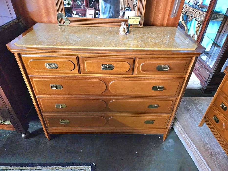 Cómoda em madeira com tampo em pedra - Muito bom estado ger