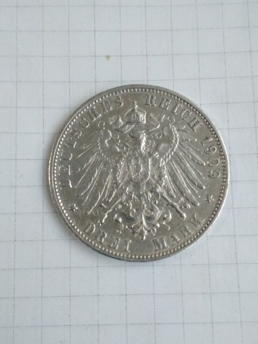 3 марки 1909 года "Вюртемберг" II Рейх, Германия.