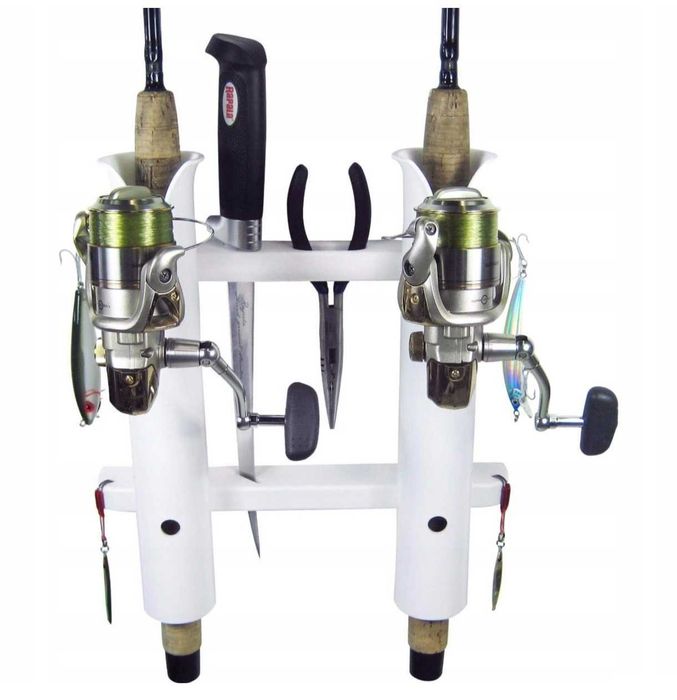 Biały Wieszak na 2 Wędki Uchwyt Pokładowy Wędkarski
