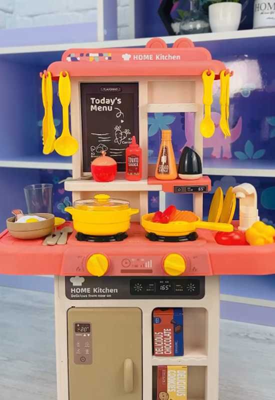 Реалістична ігрова кухня лялькова рожева з необхідними предметами