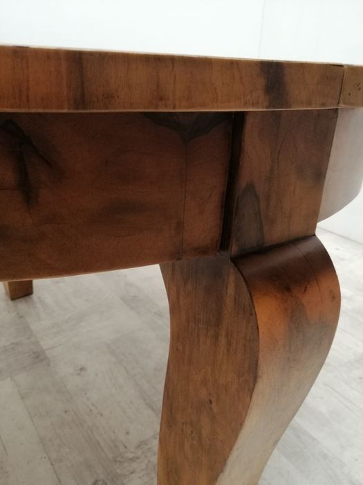 Art deco stary stół drewniany okrągły rozkładany fornir orzech lata 50