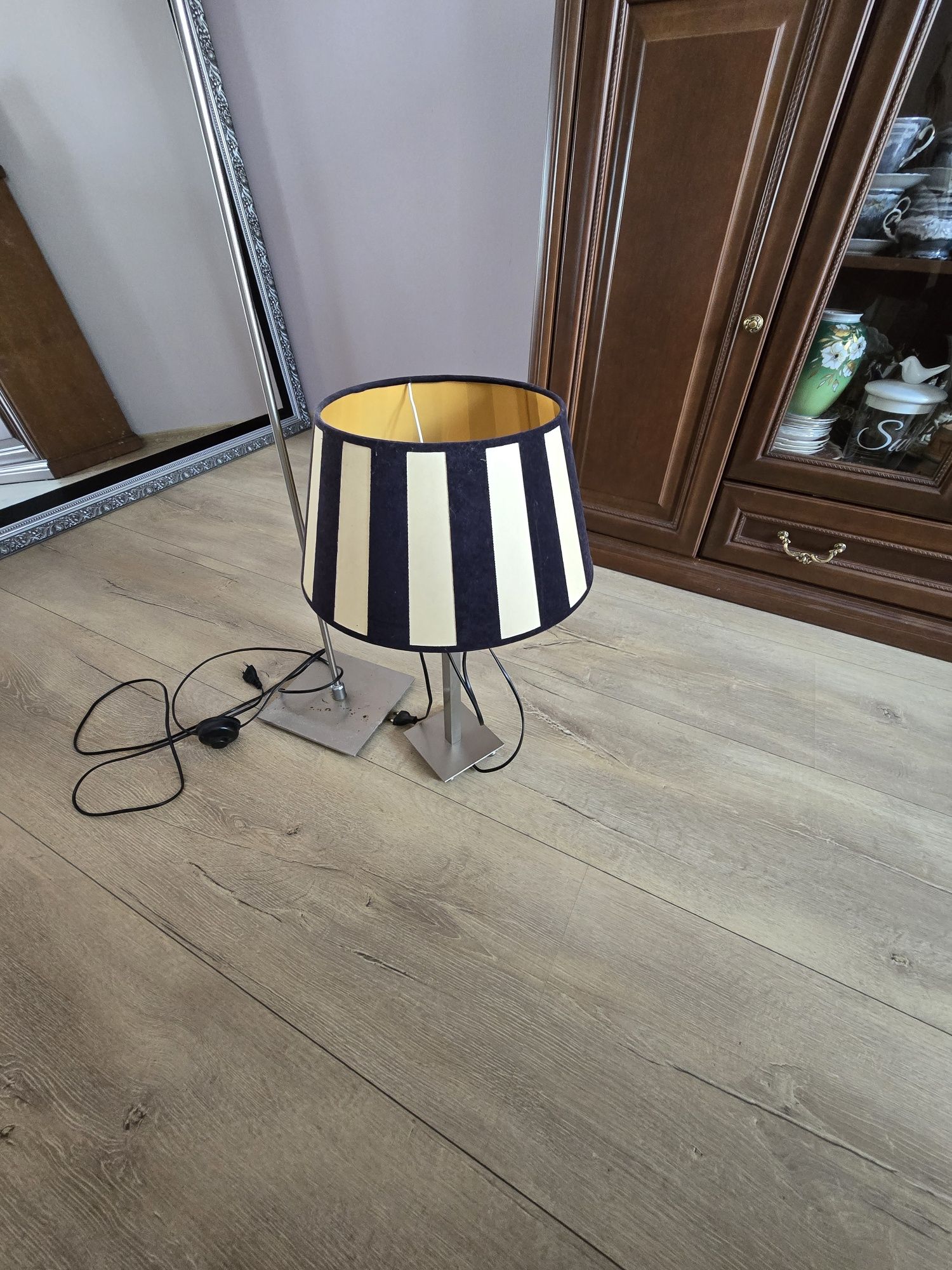 Lampa stołowa na stolik nocny kremowo granatowa 56cm