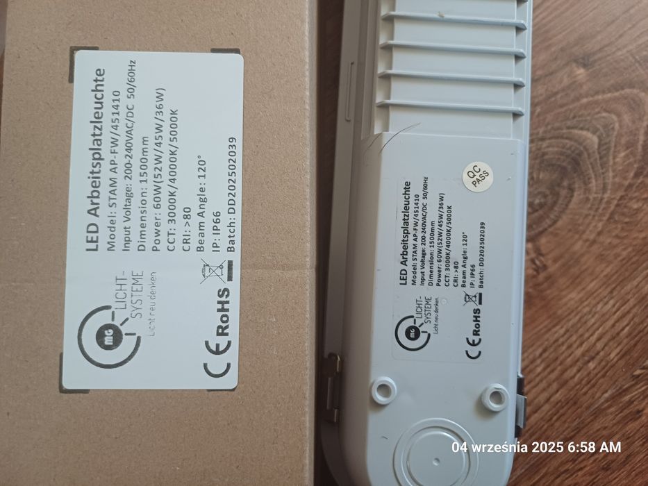 Lampa LED przemysłowa 150 cm 30- 60 W IP66 – nowa, garaz hala warsztat